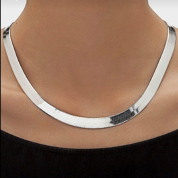 Sterling Silver 10mm Herringbone Necklace, Flat, Snake Unisex - Picture 5 of 13